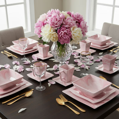 Dinnerware with Peonies - Overhead
