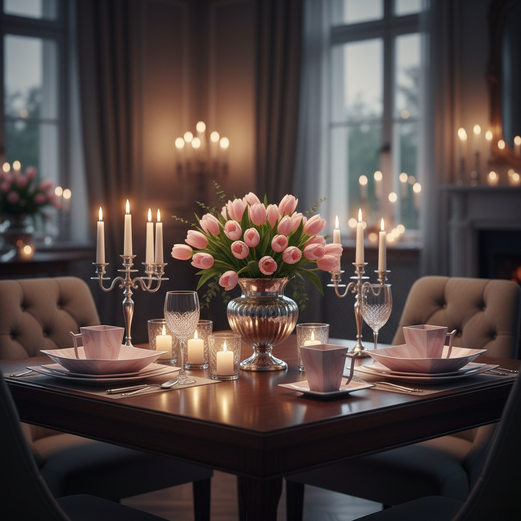 Dinnerware with Tulips - Candlelit