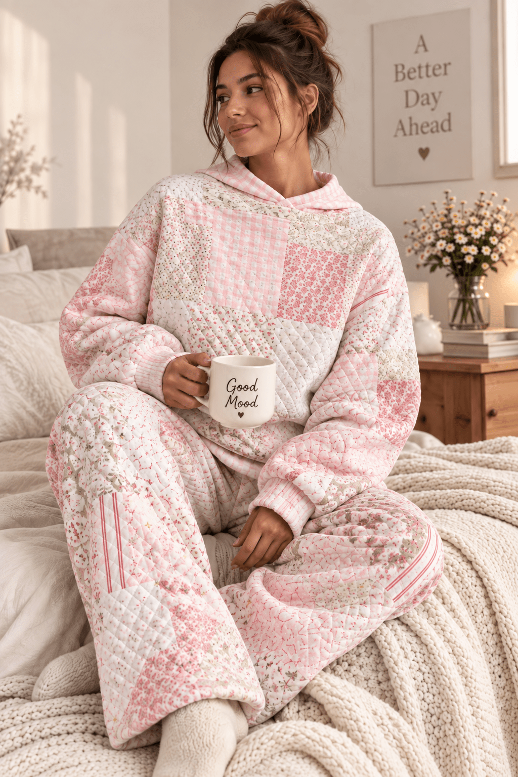 Rosa quiltat set med sweatshirt och byxor