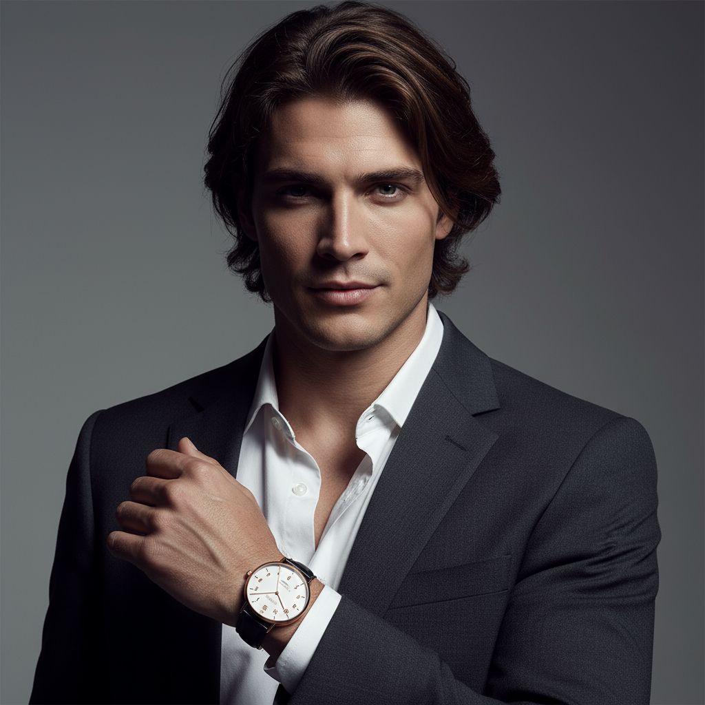 Dramatic lighting with confident expression