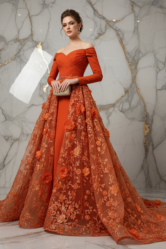 Dramatic low angle shot - Orange gown