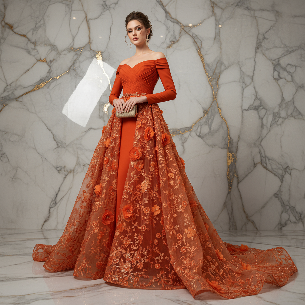Dramatic low angle shot - Orange gown