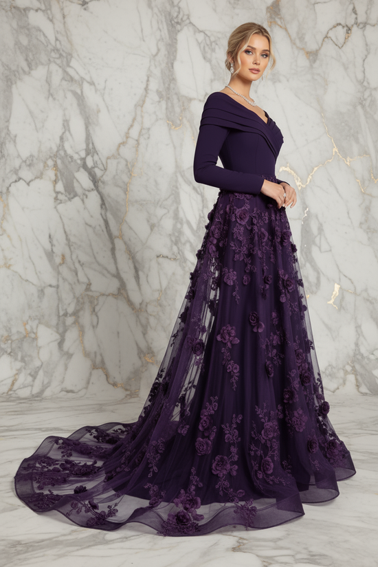 Dramatic low angle shot - Purple gown