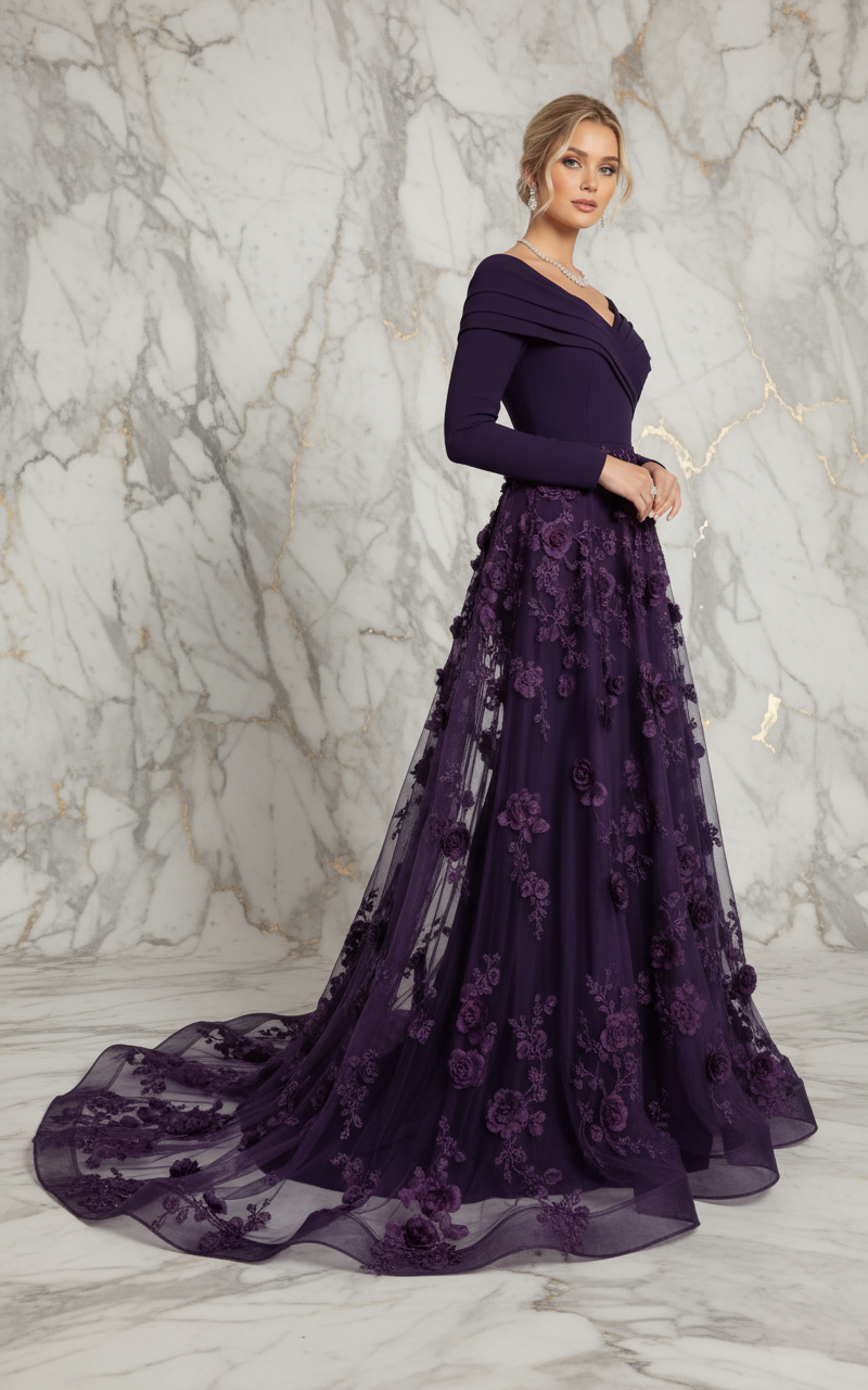 Dramatic low angle shot - Purple gown
