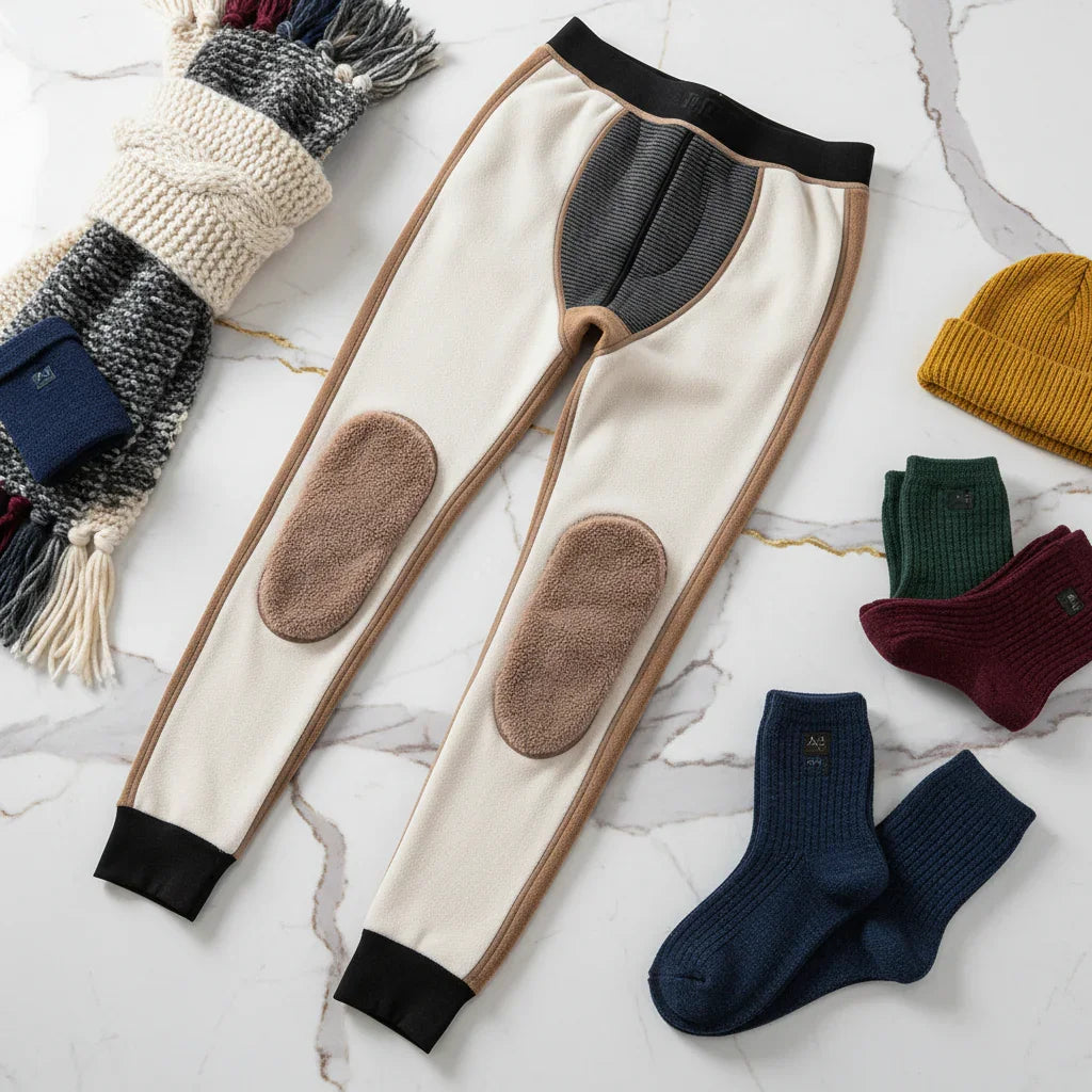 Draped fold with wool scarf, thermal socks, and beanie