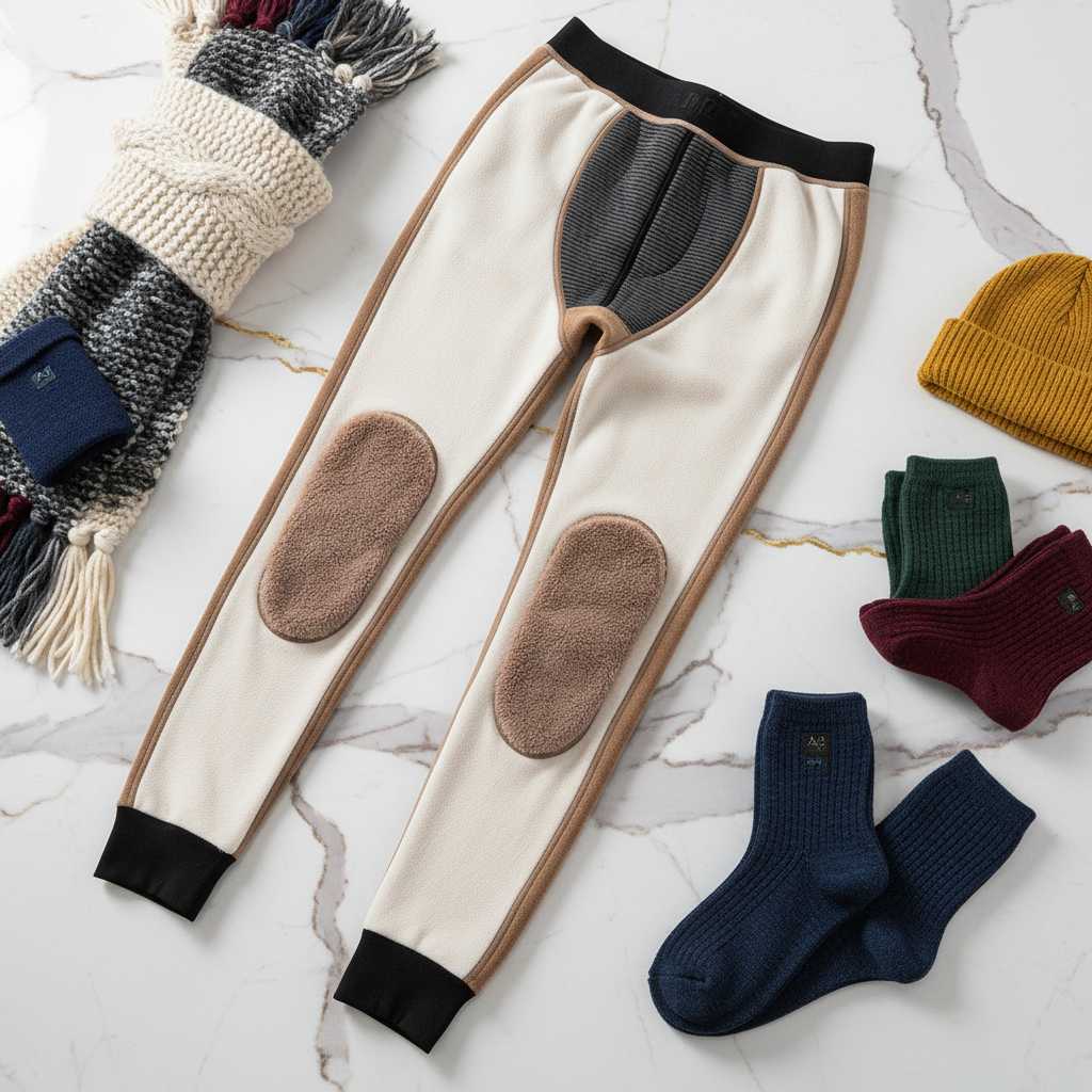 Draped fold with wool scarf, thermal socks, and beanie