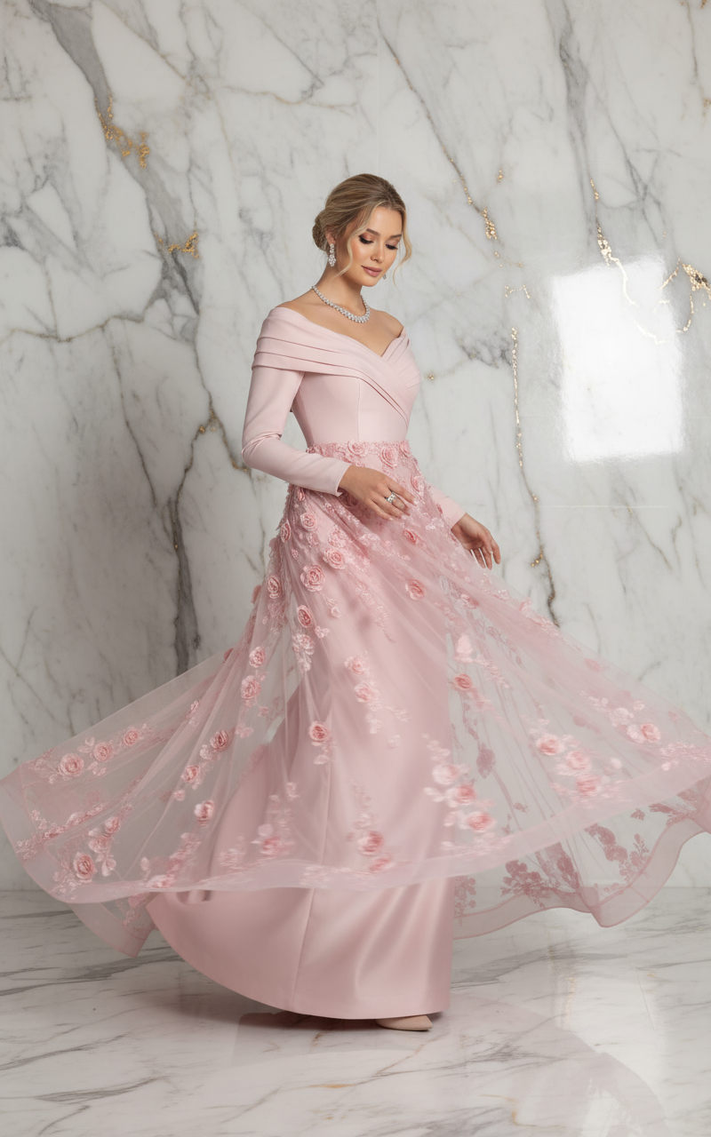 Dynamic twirling pose - Pink gown