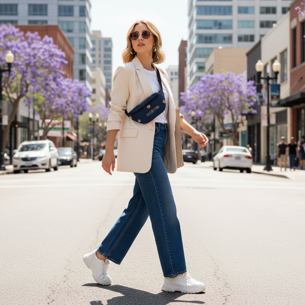 Dynamic walking shot from opposite angle