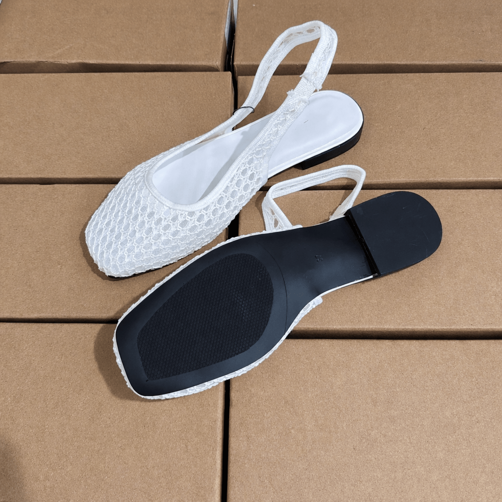 Niche Handmade Woven Fishnet Toe White Sandals