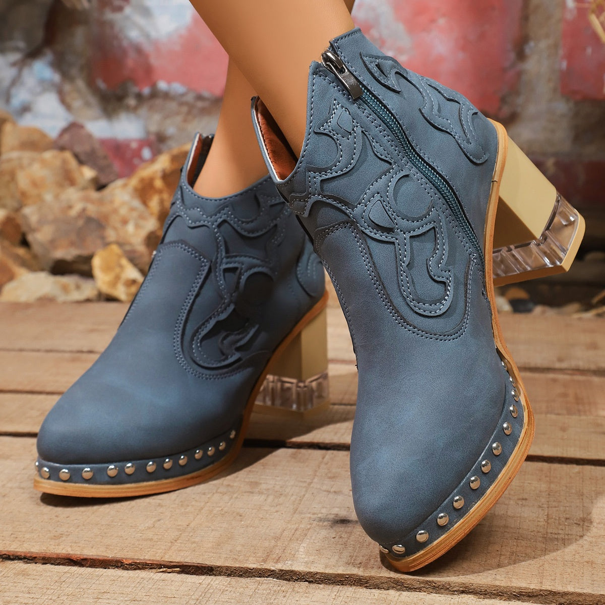 Elegant High Heels Chunky Royal Blue Platform Boot