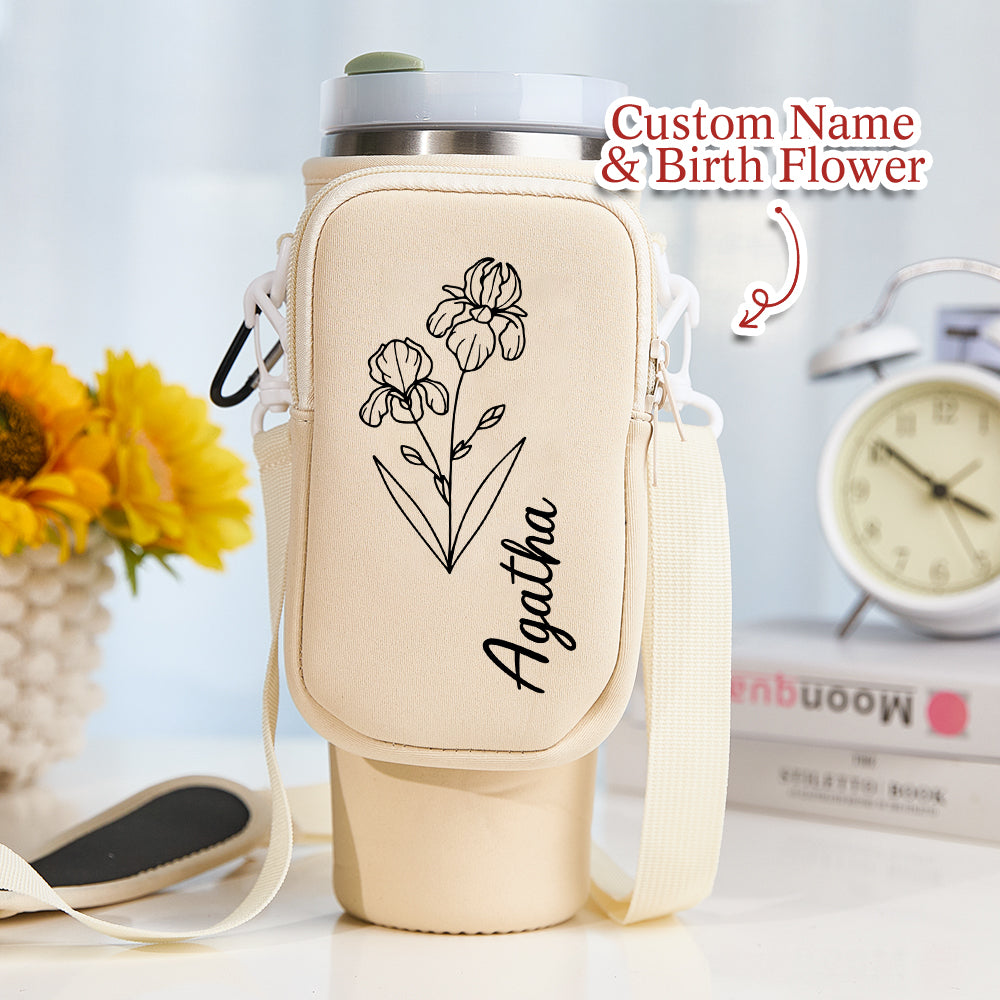 Birth Flower Waterproof Bottle Carrier Tumbler Bag