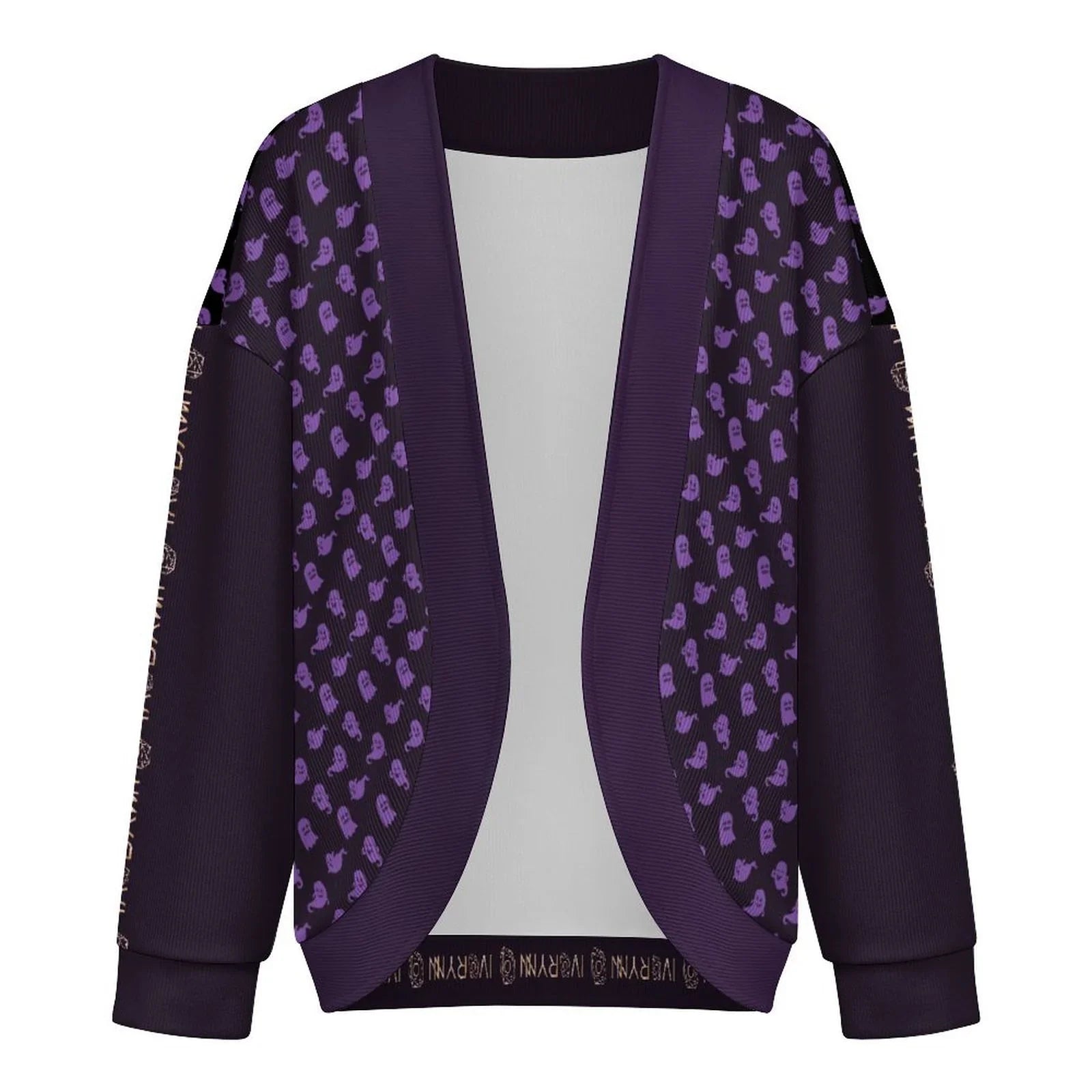 Halloween Ghost Drop Shoulder Knitted Eerie Black Cardigan