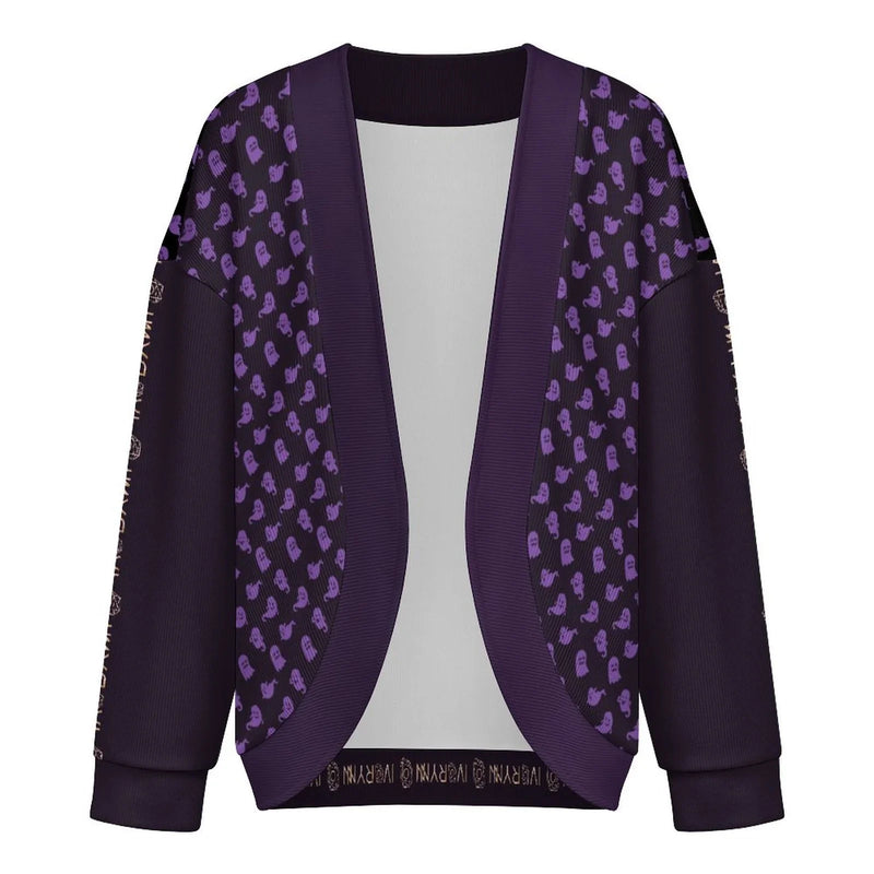Halloween Ghost Drop Shoulder Knitted Eerie Black Cardigan
