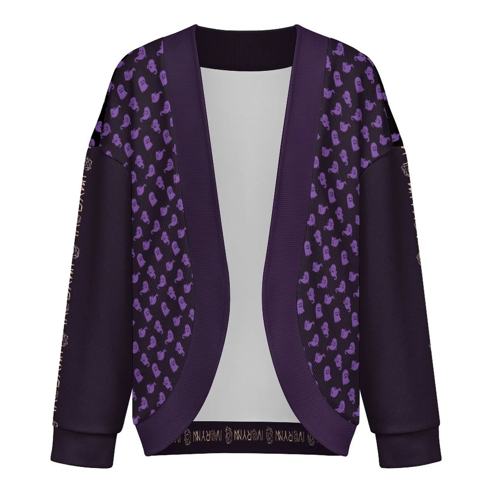 Halloween Ghost Drop Shoulder Knitted Eerie Black Cardigan