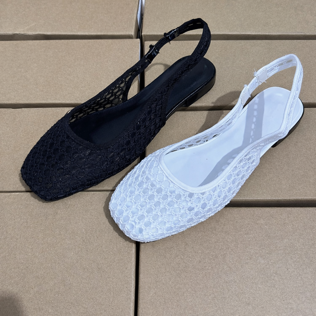 Niche Handmade Woven Fishnet Toe White Sandals