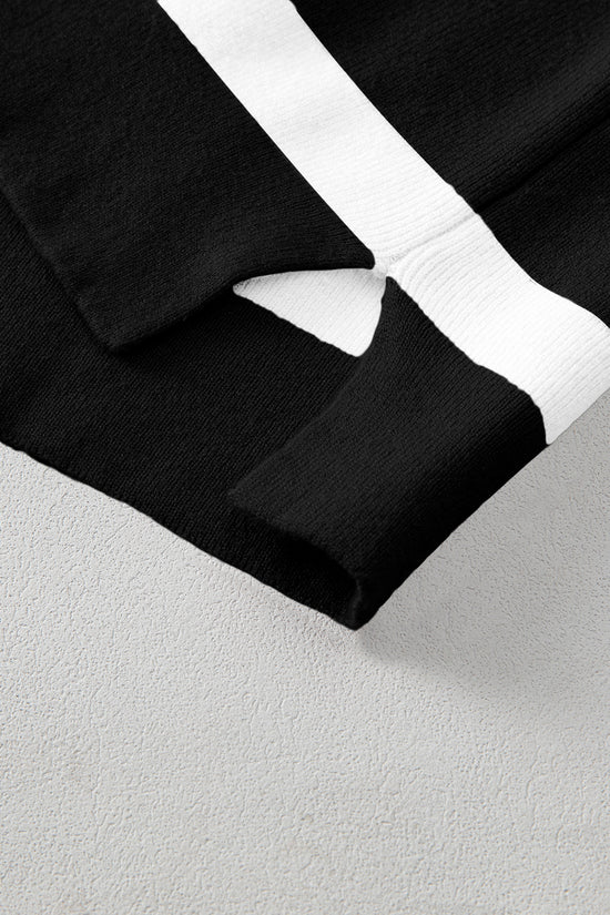 Striped Patchwork Drop Shoulder French Beige Sweater