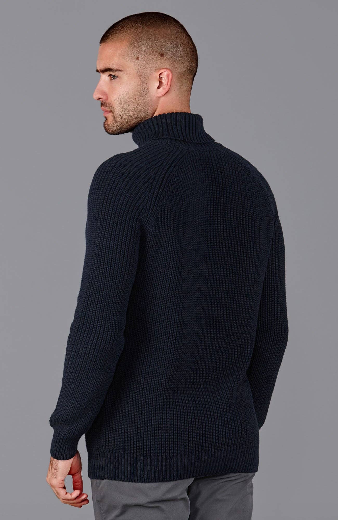Men's Midweight Cotton Fisherman Rib Knit Roll Neck Jumper Sweater