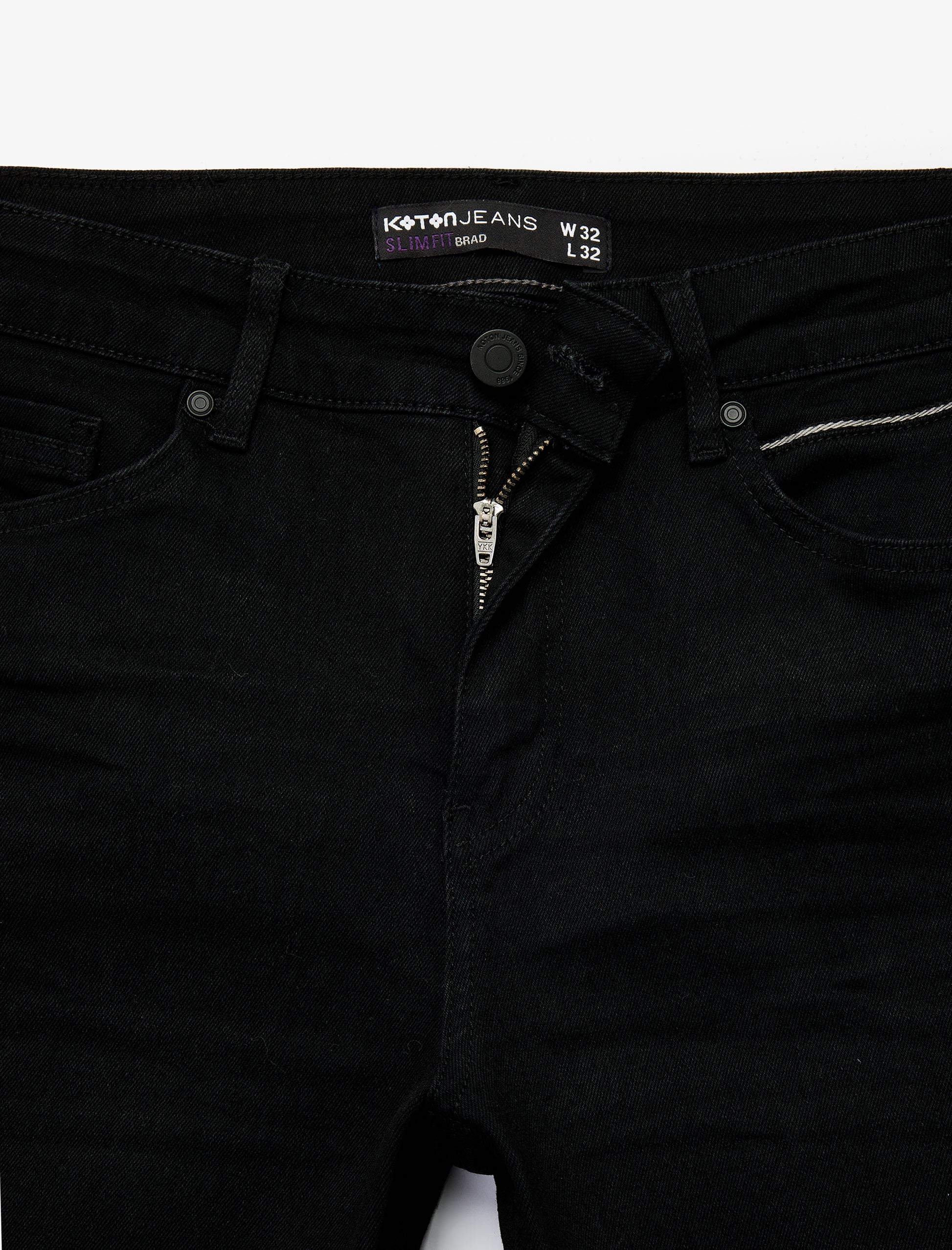 Koton Men's Black Cotton Slim Fit Brad Jeans - Regular Waist Stretch Denim