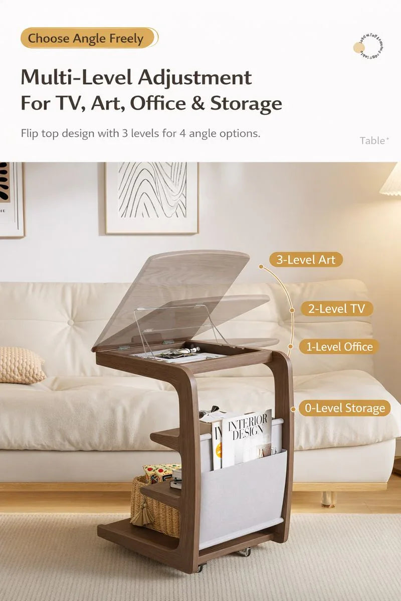 Solid Wood Movable Sofa Side Table