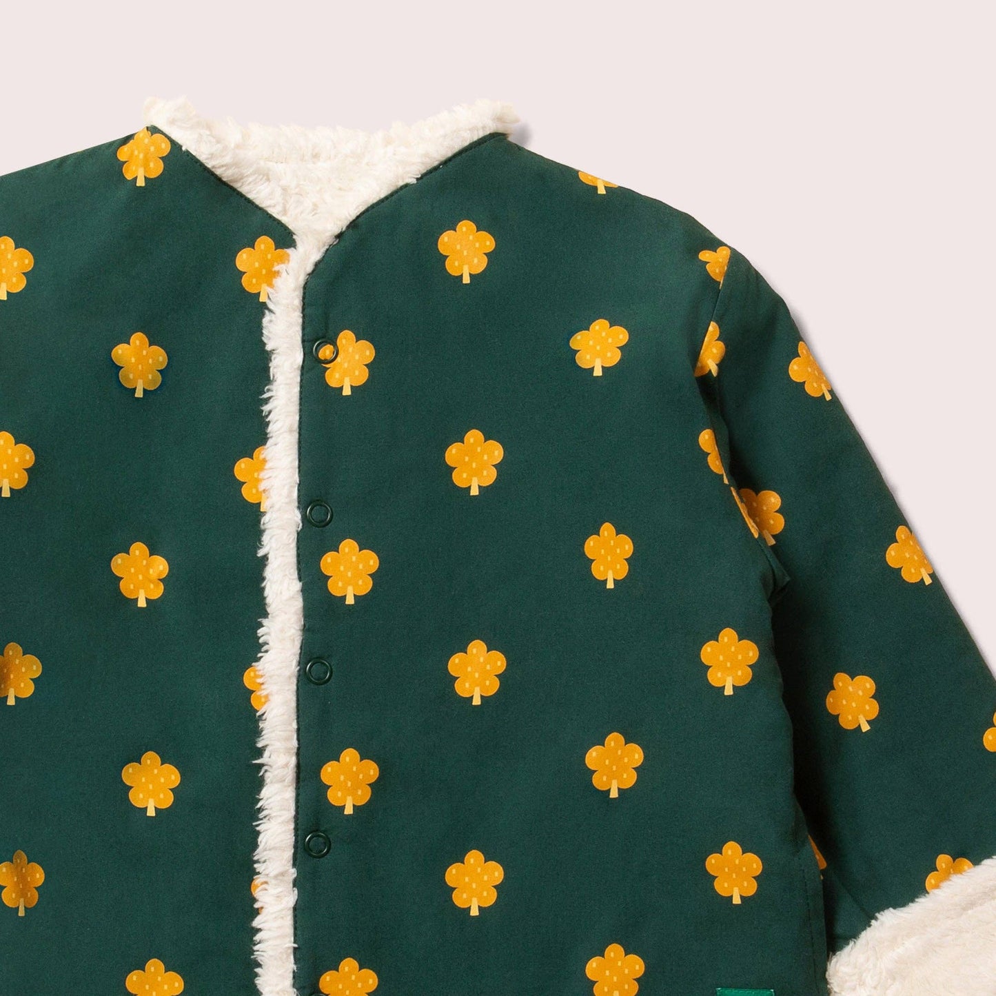 Cozy Organic Cotton Reversible Golden Leaves Print Sherpa Kids' Winter Jacket