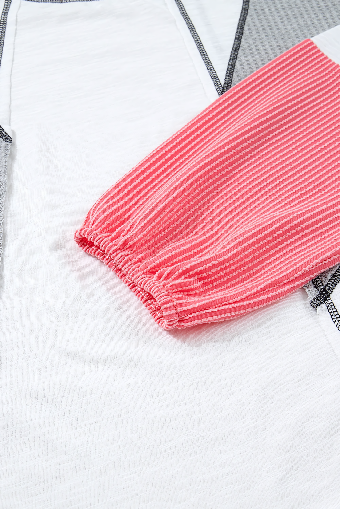 White Contrast Block Knit Patchwork Casual Top