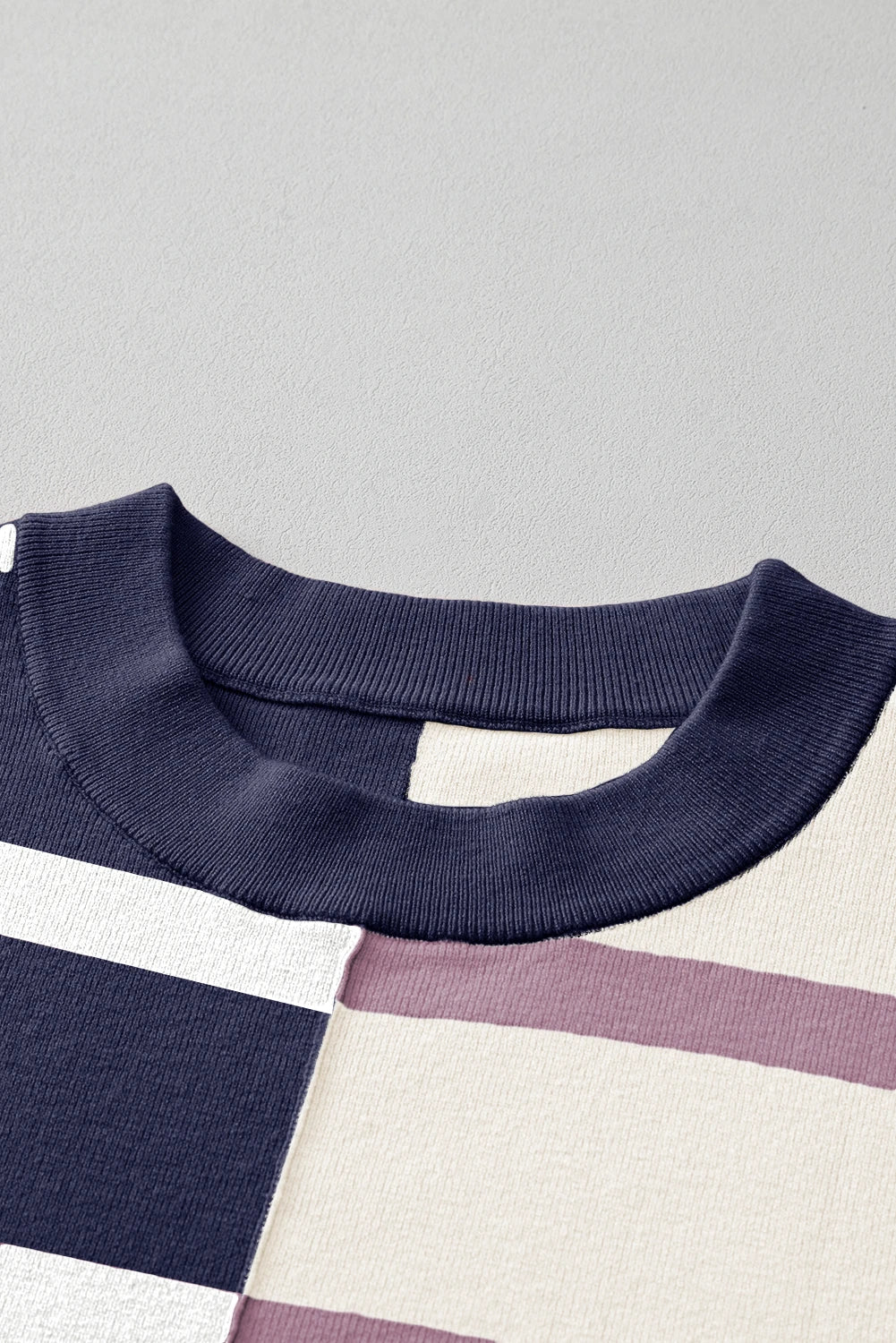 Striped Patchwork Drop Shoulder Blue Sweater