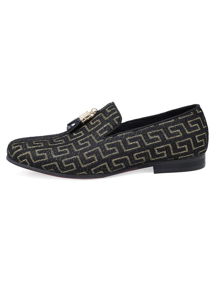 Men's Luxury Rhinestone Greek Key Baroque Tassel Slip-On Loafer Dress Shoes