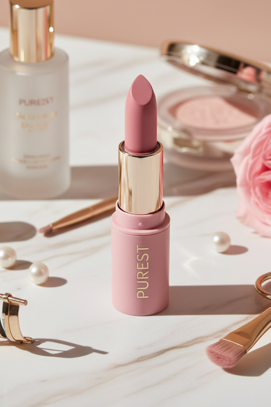 Editorial image with skincare and garden rose