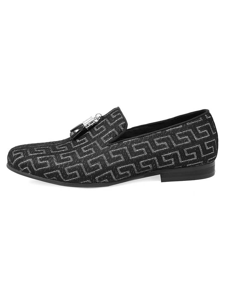 Men's Luxury Rhinestone Greek Key Baroque Tassel Slip-On Loafer Dress Shoes