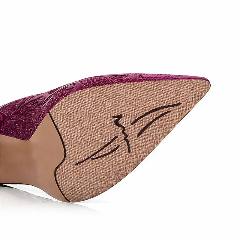 Embossed Snake Ultra High Heels Purple Pumps