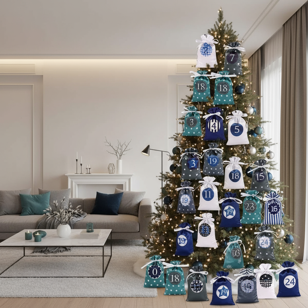 Elegant Christmas tree in contemporary home