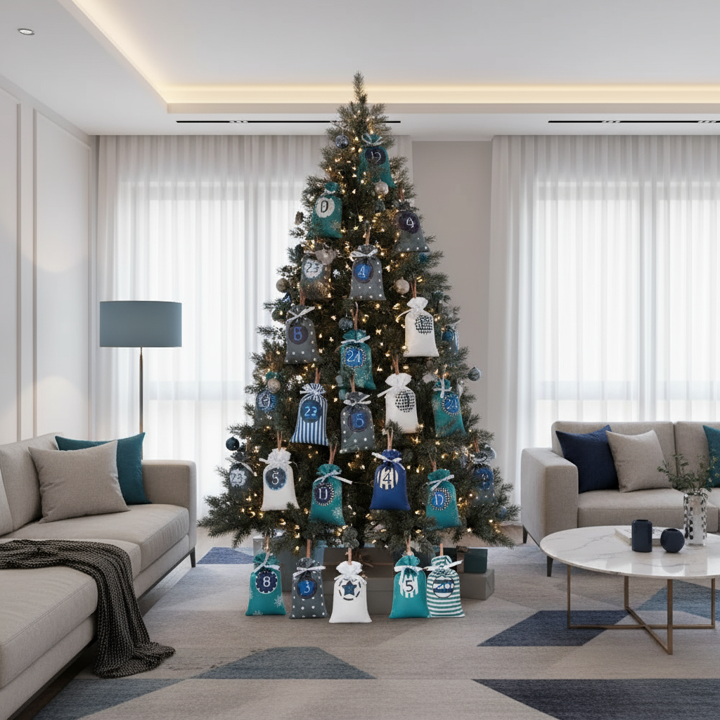 Elegant Christmas tree in contemporary home