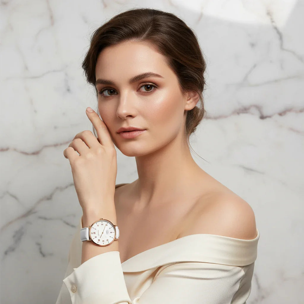 Elegant expression with hand near face