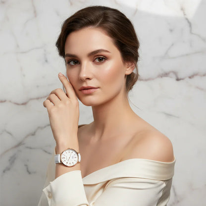 Elegant expression with hand near face