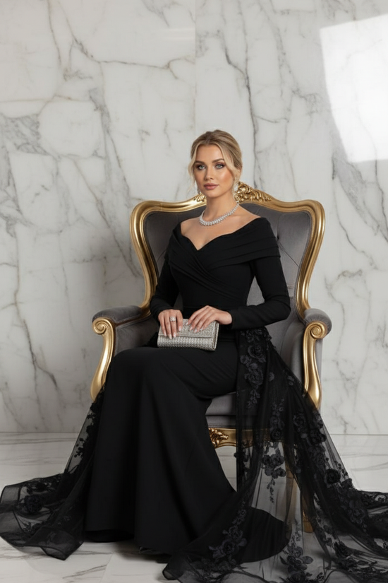 Elegant seated pose - Black gown