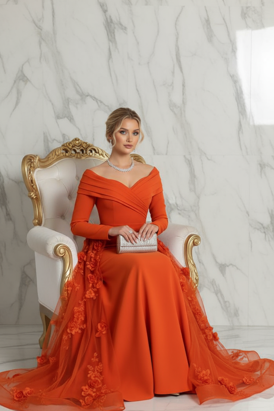 Elegant seated pose - Orange gown