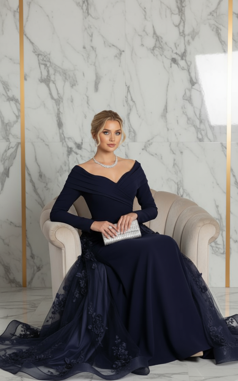 Elegant seated pose - Purple gown