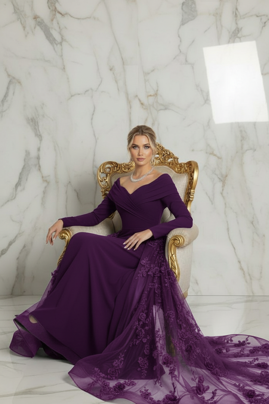 Elegant seated pose - Purple gown
