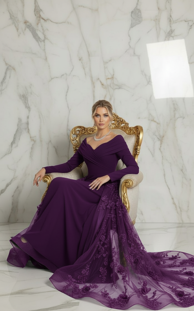 Elegant seated pose - Purple gown