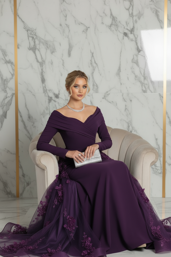 Elegant seated pose - Purple gown