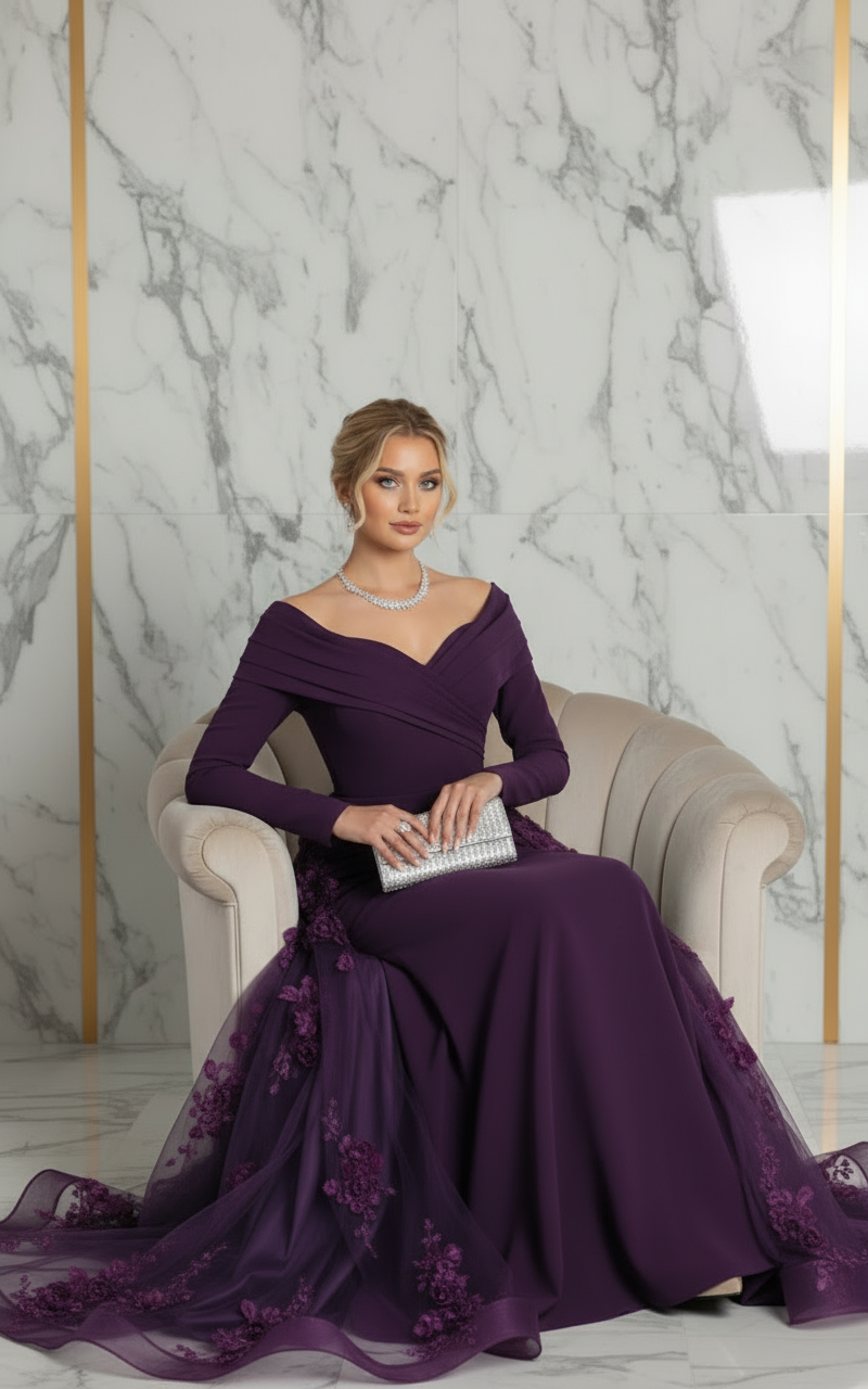 Elegant seated pose - Purple gown