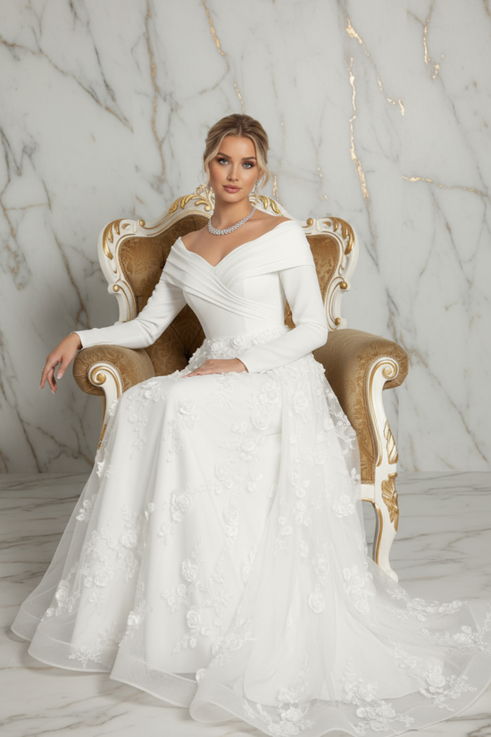 Elegant seated pose - White gown