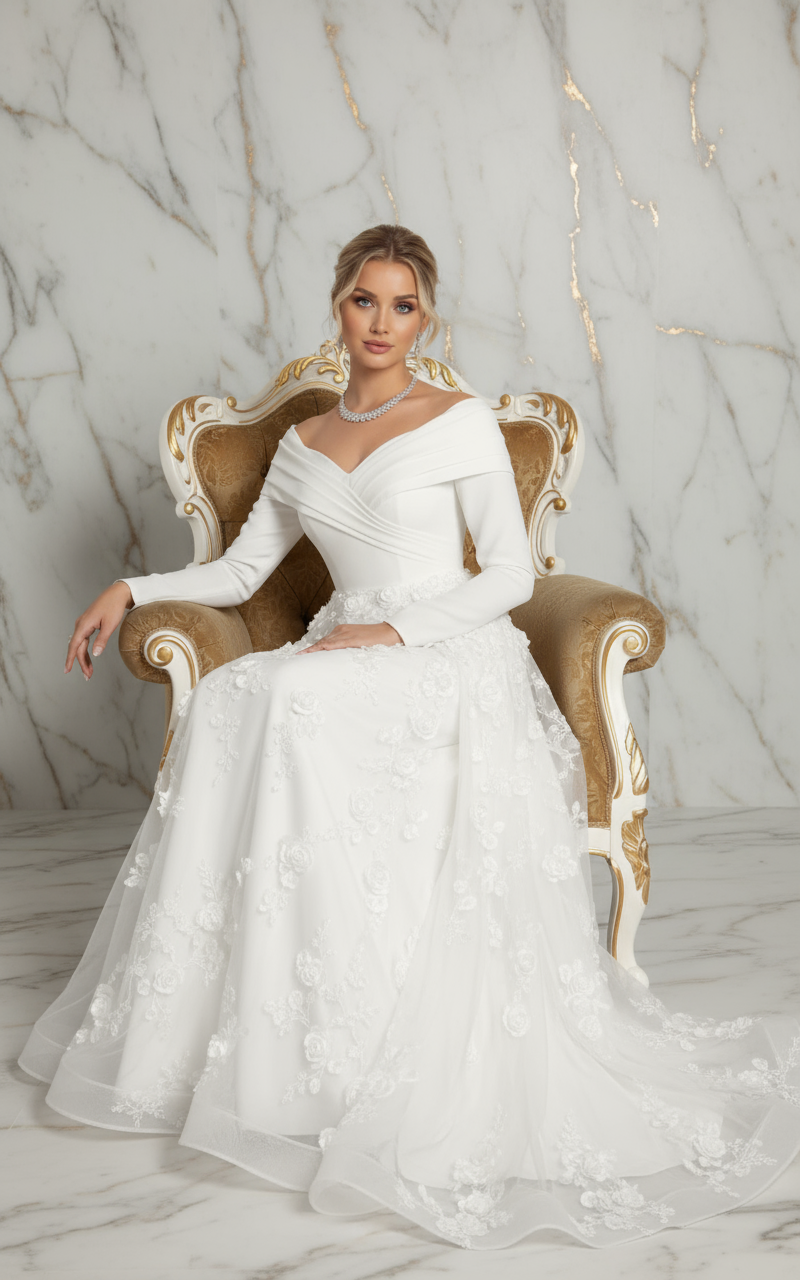 Elegant seated pose - White gown