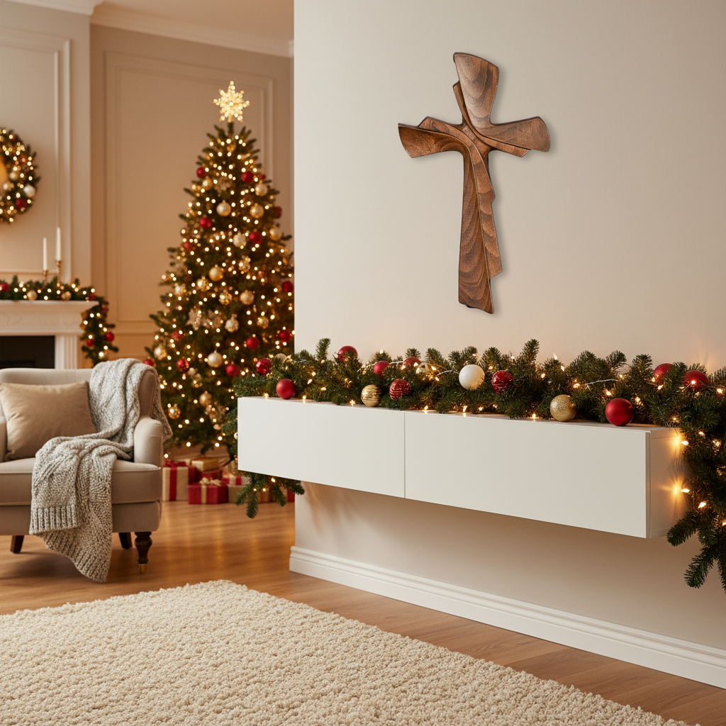 Elegant white shelf Christmas display