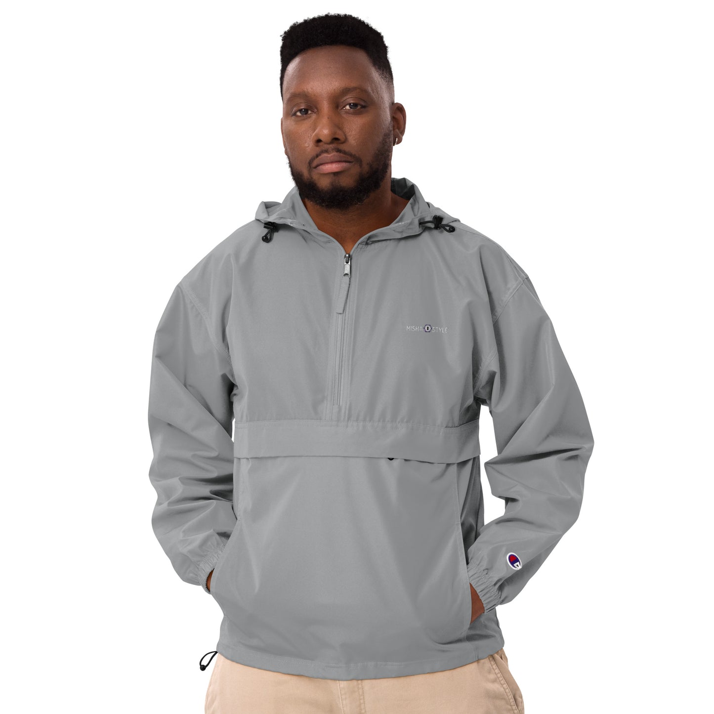 Embroidered Champion Packable Jacket - Gray