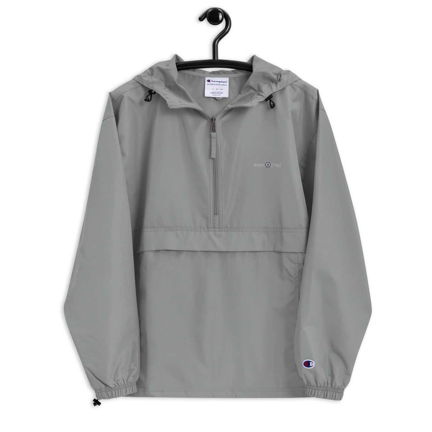 Embroidered Champion Packable Jacket - Gray