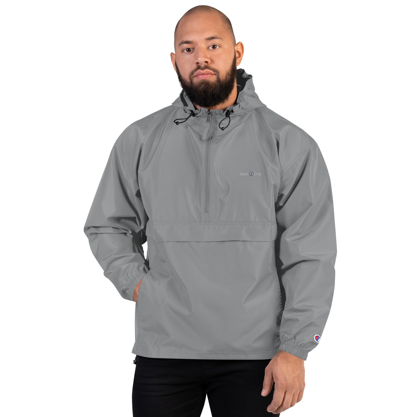Embroidered Champion Packable Jacket - Gray