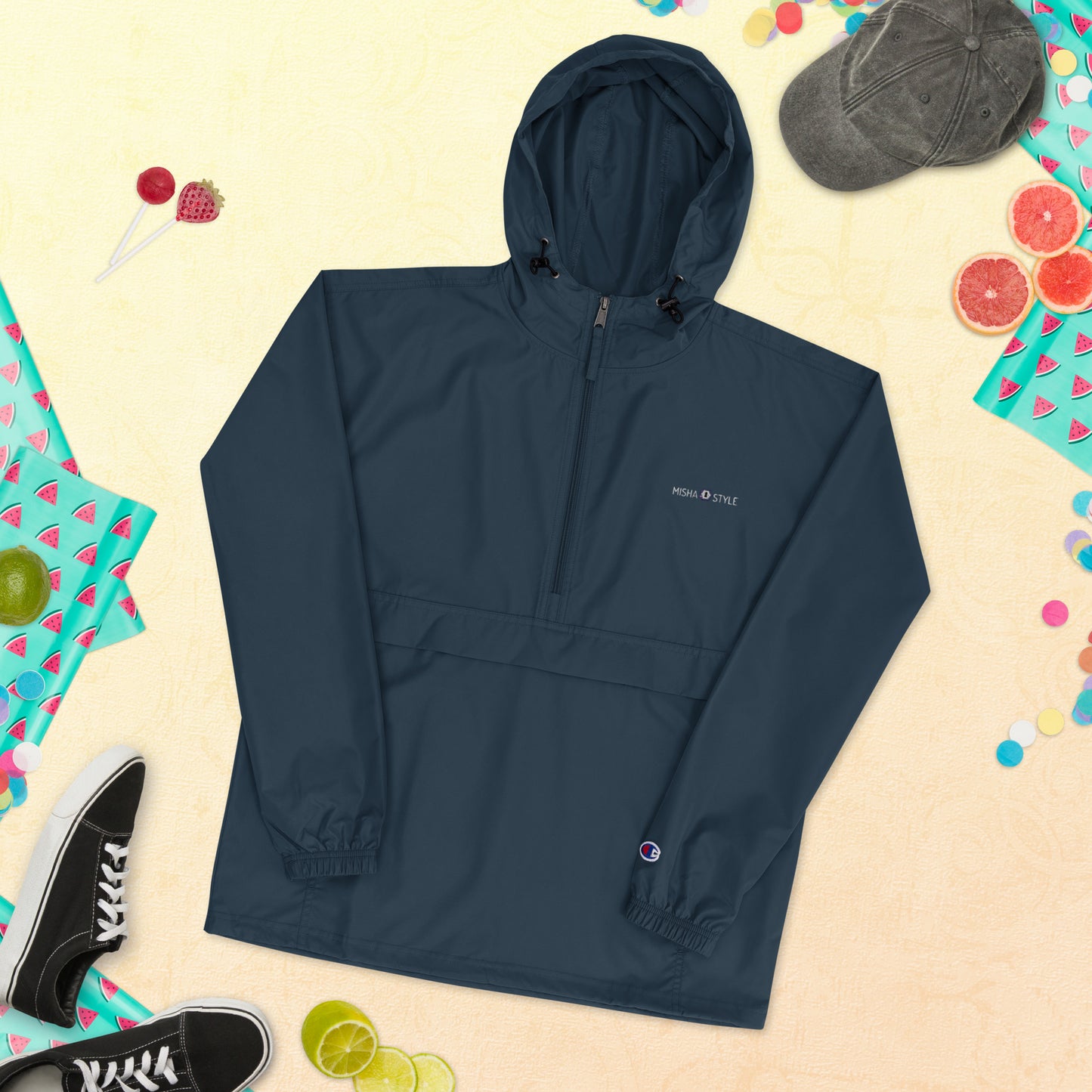 Embroidered Champion Packable Women Jacket - Navy