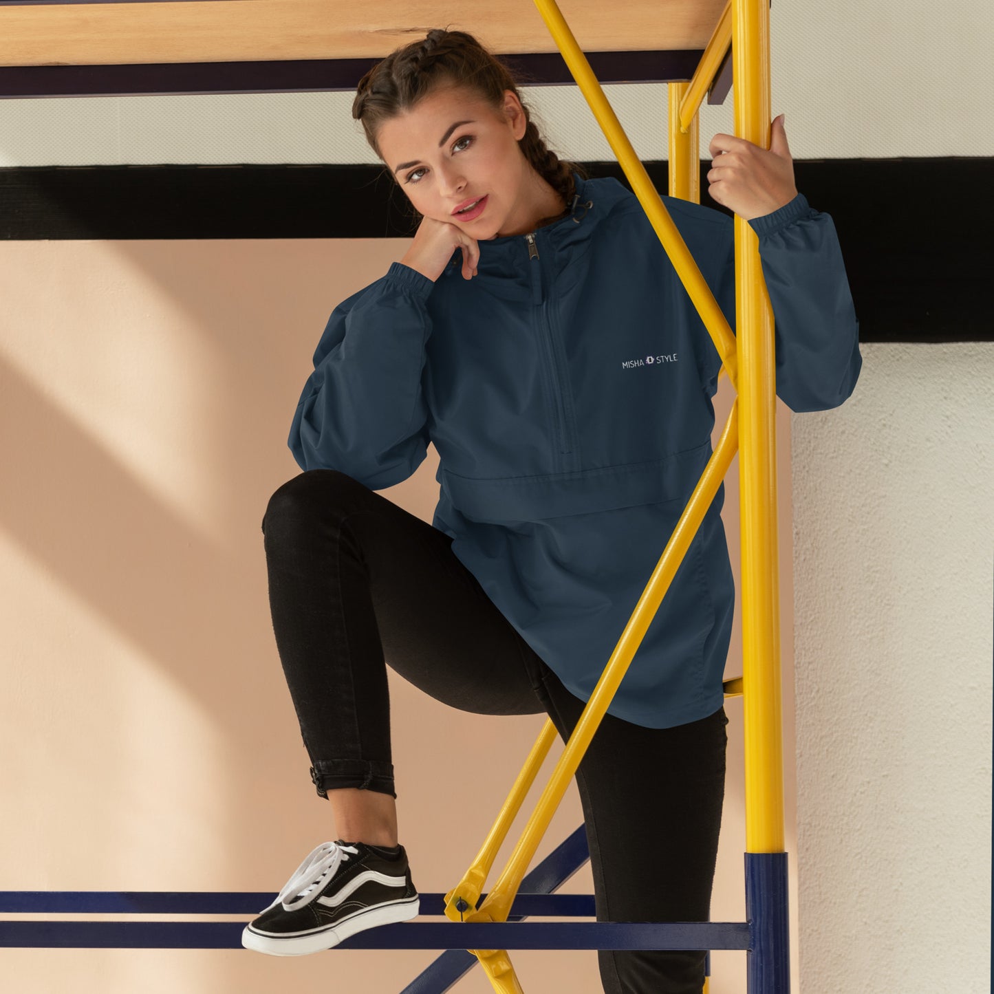 Embroidered Champion Packable Women Jacket - Navy