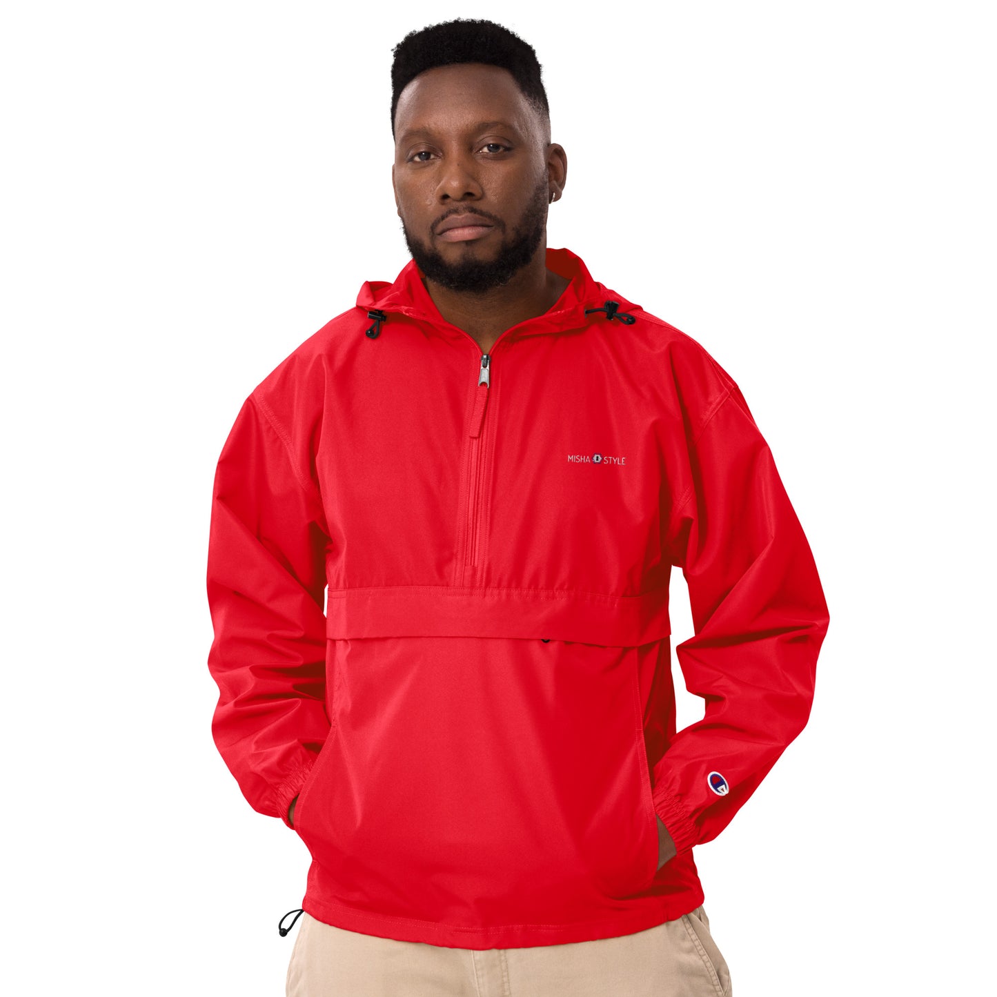 Embroidered Champion Packable Jacket - Red